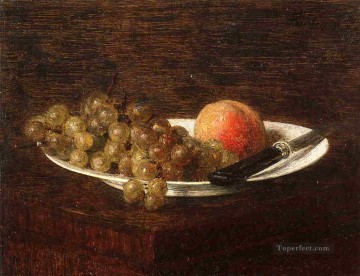 Henri Fantin Latour Painting - Still Life Peach and Grapes Henri Fantin Latour